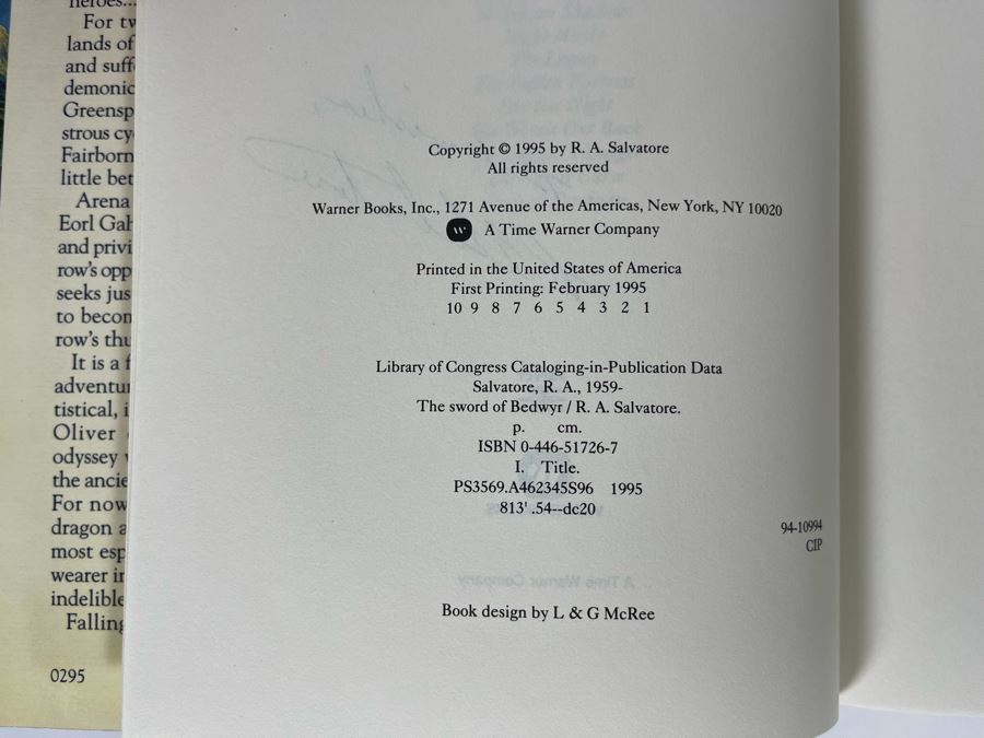 Signed First Printing Hardcover Book The Sword Of Bedwyr By R. A. Salvatore [Photo 7]