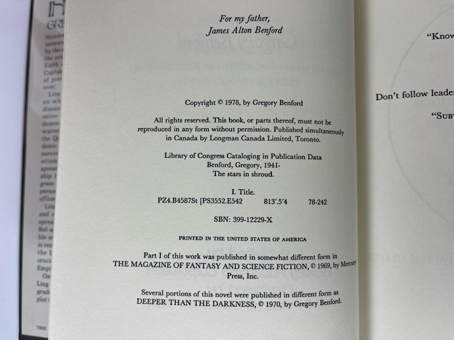 Signed First Edition Hardcover Book The Stars In Shroud By Gregory Benford [Photo 7]