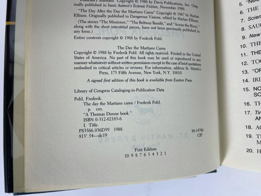 Signed First Edition Hardcover Book The Day The Martians Came By Frederik Pohl [Photo 7]