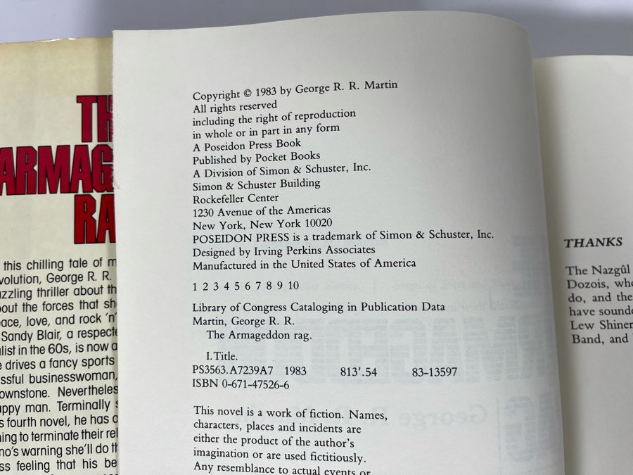 Signed First Edition Hardcover Book The Armageddon Rag By George R. R. Martin [Photo 7]