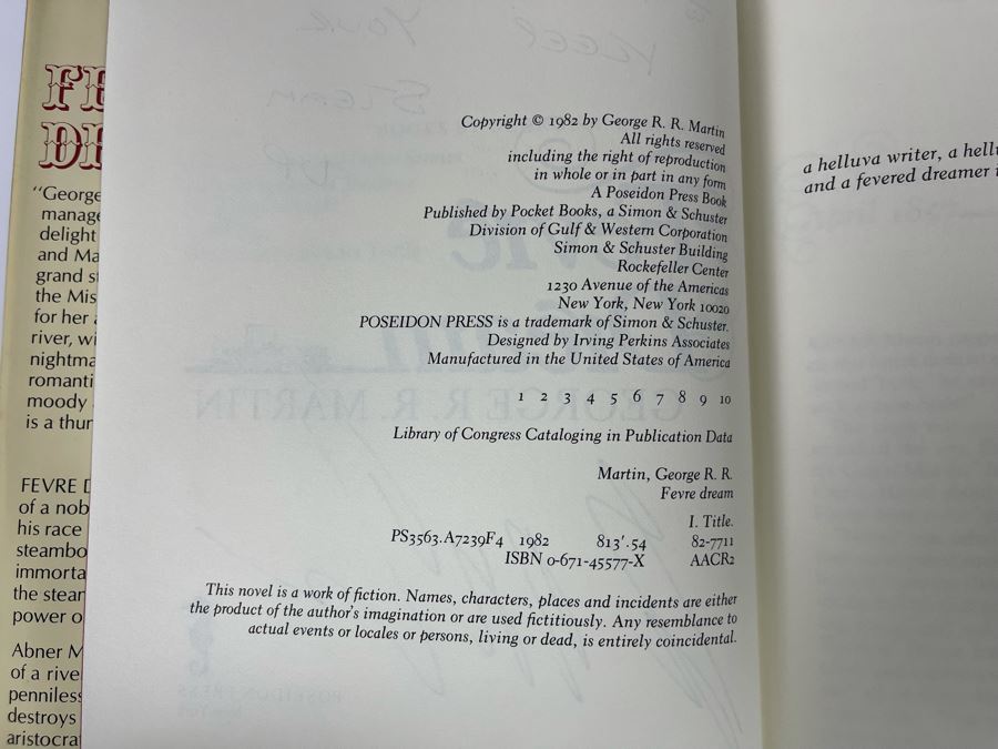 Signed First Edition Hardcover Book Fevre Dream By George R. R. Martin [Photo 7]