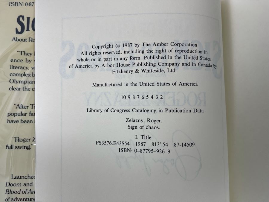 Signed First Edition Hardcover Book Sign Of Chaos By Roger Zelazny [Photo 7]