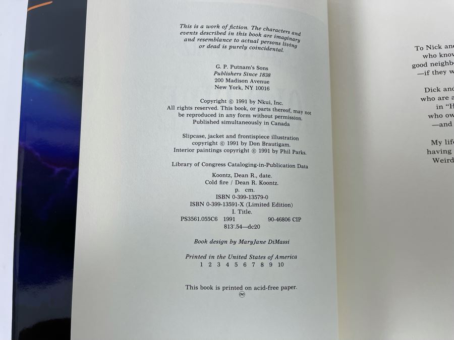 Signed Limited / First Edition Hardcover Book With Slipcover Cold Fire By Dean Koontz [Photo 9]