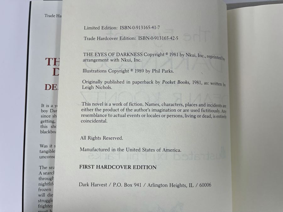 Signed Limited / First Edition Hardcover Book The Eyes Of Darkness By Dean R. Koontz Signed By Dean Koontz And Phil Parks [Photo 8]