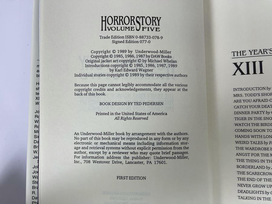 Signed Limited / First Edition Hardcover Book With Case Horrorstory Volume One Edited By Karl Edward Wagner Signed By Multiple Authors - See Photos [Photo 18]