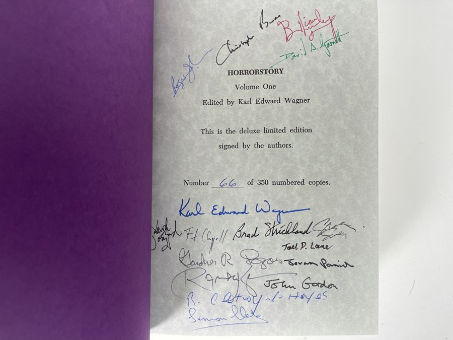 Signed Limited / First Edition Hardcover Book With Case Horrorstory Volume One Edited By Karl Edward Wagner Signed By Multiple Authors - See Photos [Photo 6]