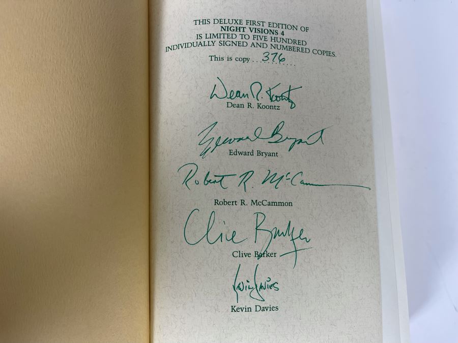 Signed Limited / First Edition Hardcover Book With Slipcover Night Visions 4 Signed By Dean R. Koontz, Edward Bryant, Robert R. McCammon, Clive Barker And Kevin Davies [Photo 6]