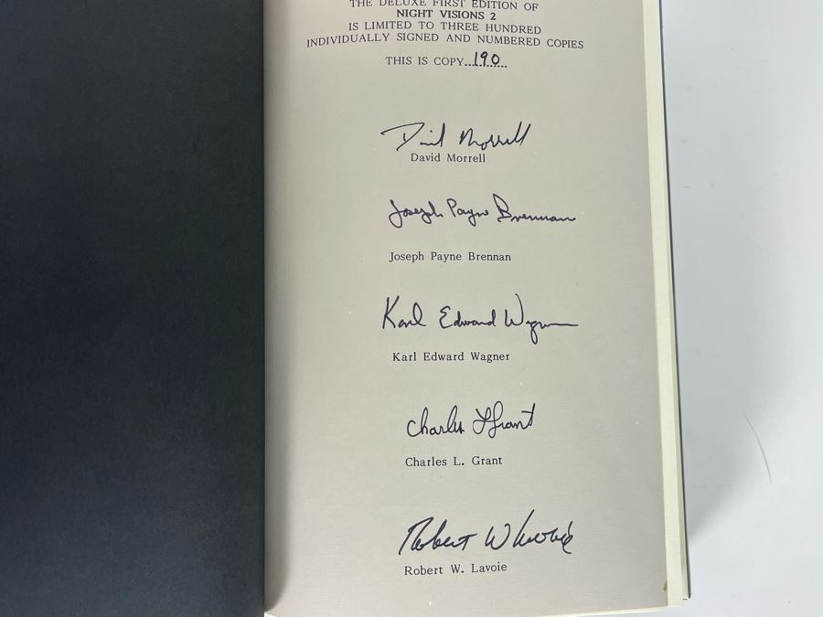 Signed Limited / First Edition Hardcover Book With Slipcover Night Visions 2 Signed By David Morrell, Joseph Payne Brennan, Karl Edward Wagner, Charles L. Grant, Robert W. Lavoie [Photo 6]