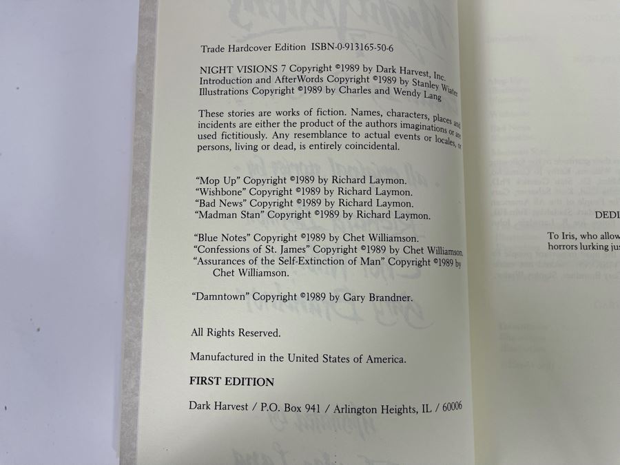 Signed Limited / First Edition Hardcover Book With Slipcover Night Visions 7 Signed By Richard Laymon, Chet Willamson, Gary Brandner, Stanley Wiater, Charles Lang [Photo 9]
