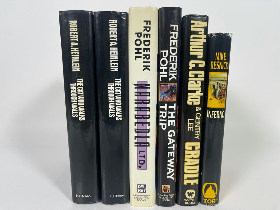 Six First Edition Hardcover Books By Robert A. Heinlein, Frederik Pohl, Arthur C. Clarke And Mike Resnick [Photo 1]