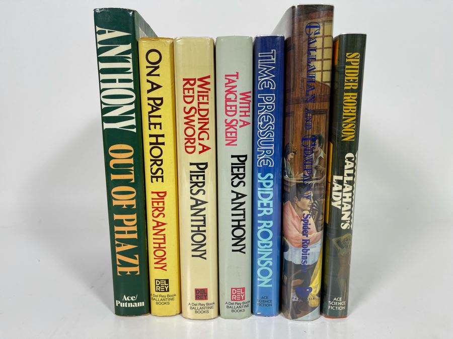 Seven First Edition Hardcover Science Fiction Fantasy Books By Piers Anthony And Spider Robinson