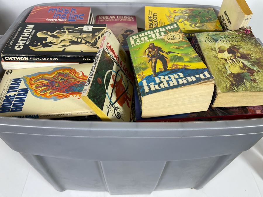 Large Plastic Bin Of Paperback Science Fiction Fantasy Books [Photo 2]