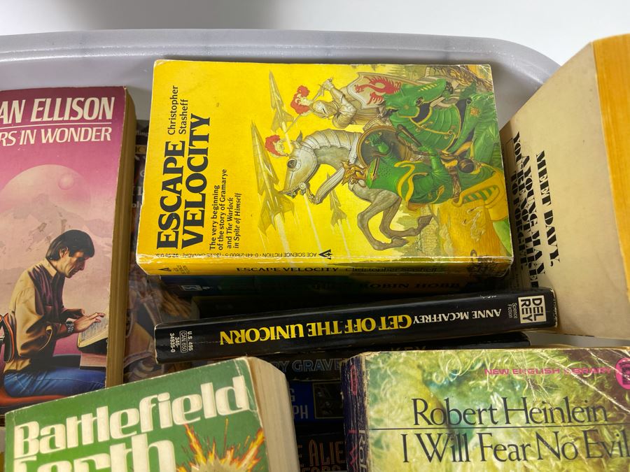 Large Plastic Bin Of Paperback Science Fiction Fantasy Books [Photo 5]