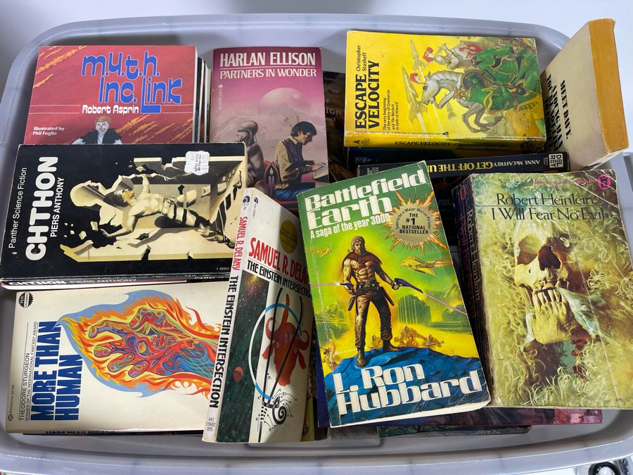 Large Plastic Bin Of Paperback Science Fiction Fantasy Books [Photo 1]