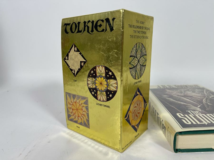 First American Edition Hardcover Book The Silmarillion By J. R. R. Tolkien And Paperback Tolkien Box Set: The Hobbit, The Fellowship Of The Ring, The Two Towers, The Return Of The King [Photo 6]