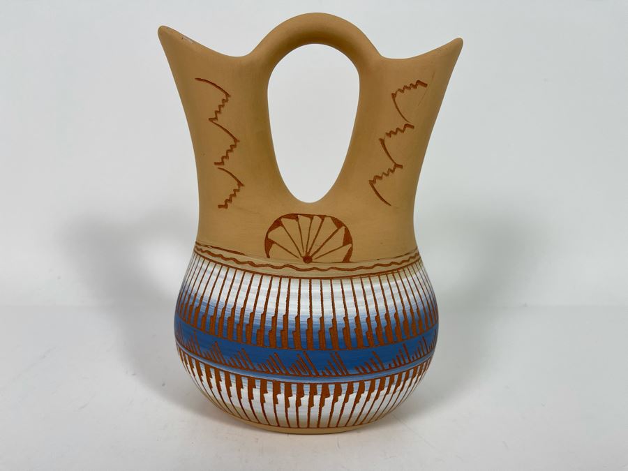 JUST ADDED - Signed Navajo Etched Pottery By Arlene Begay 5.5W X 8.5H