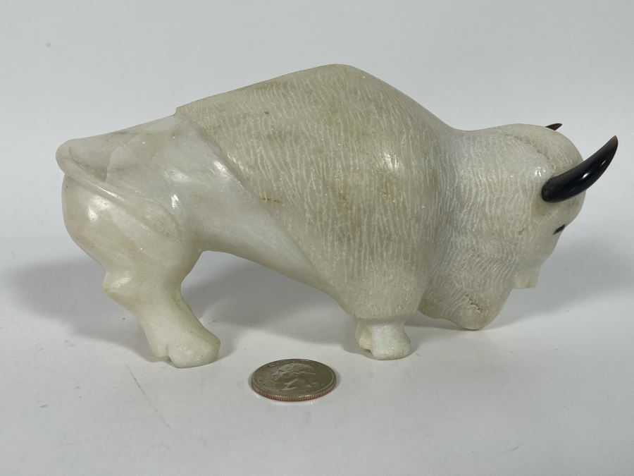 JUST ADDED - Signed Native American Carved Stone Buffalo With Turquoise Signed CD 6.5W X 3D X 3H Retails $185 [Photo 7]