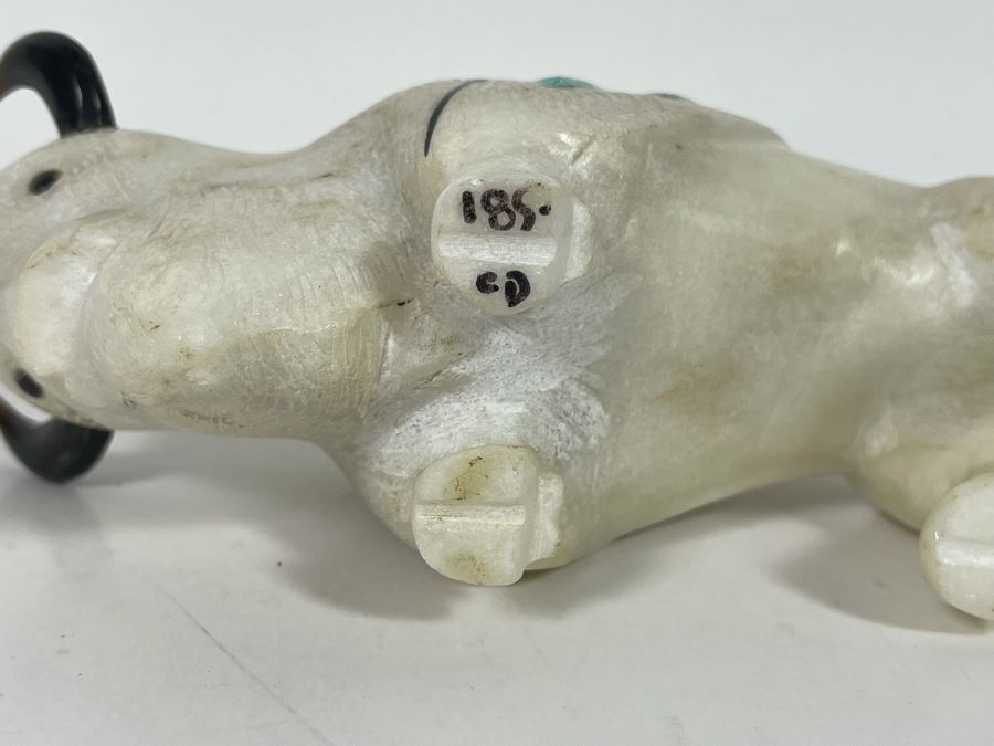 JUST ADDED - Signed Native American Carved Stone Buffalo With Turquoise Signed CD 6.5W X 3D X 3H Retails $185 [Photo 10]