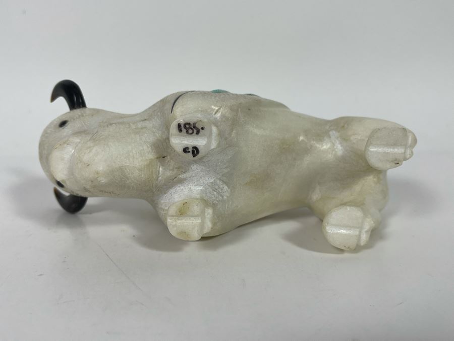 JUST ADDED - Signed Native American Carved Stone Buffalo With Turquoise Signed CD 6.5W X 3D X 3H Retails $185 [Photo 9]