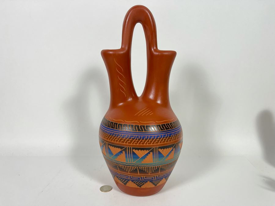 JUST ADDED - Signed Navajo Etched Pottery By Dee Nelson 6.5W X 14.5H [Photo 1]