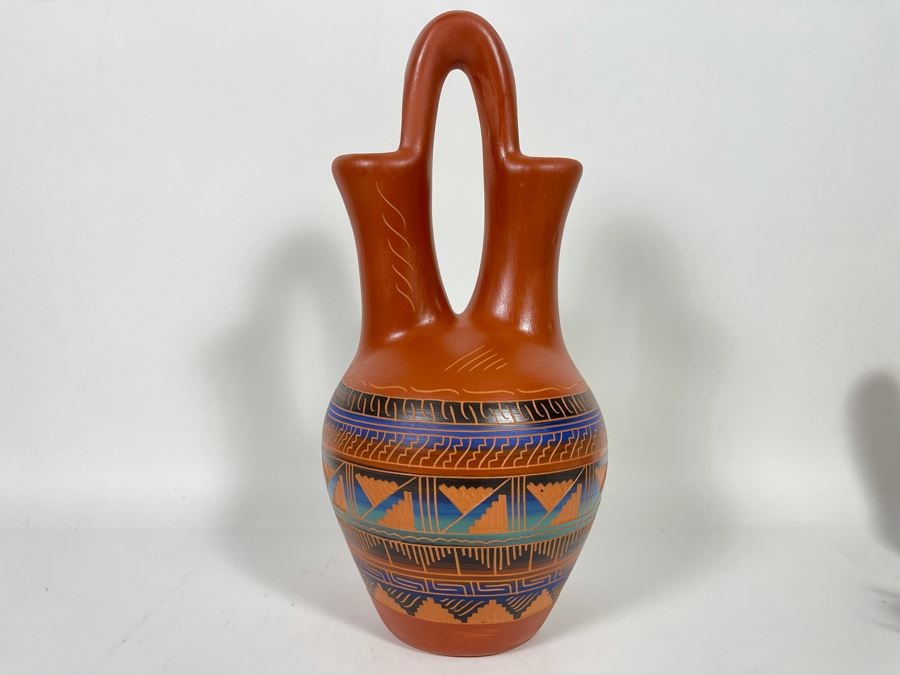 JUST ADDED - Signed Navajo Etched Pottery By Dee Nelson 6.5W X 14.5H [Photo 2]
