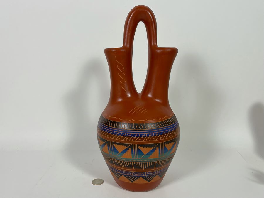 JUST ADDED - Signed Navajo Etched Pottery By Dee Nelson 6.5W X 14.5H [Photo 6]