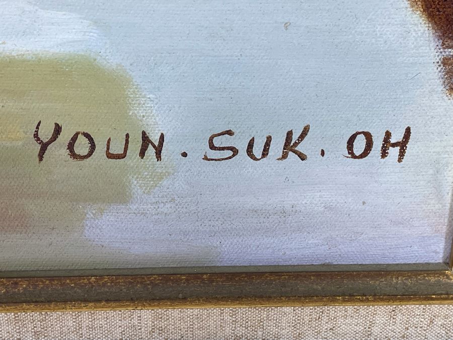 JUST ADDED - Original Native American Painting Signed YOUN.SUK.OH 24 X 36 In Gilt Frame [Photo 10]