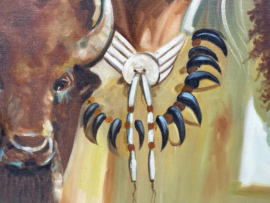 JUST ADDED - Original Native American Painting Signed YOUN.SUK.OH 24 X 36 In Gilt Frame [Photo 7]