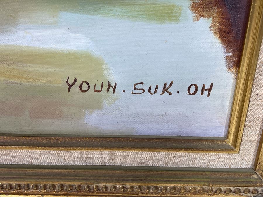 JUST ADDED - Original Native American Painting Signed YOUN.SUK.OH 24 X 36 In Gilt Frame [Photo 9]