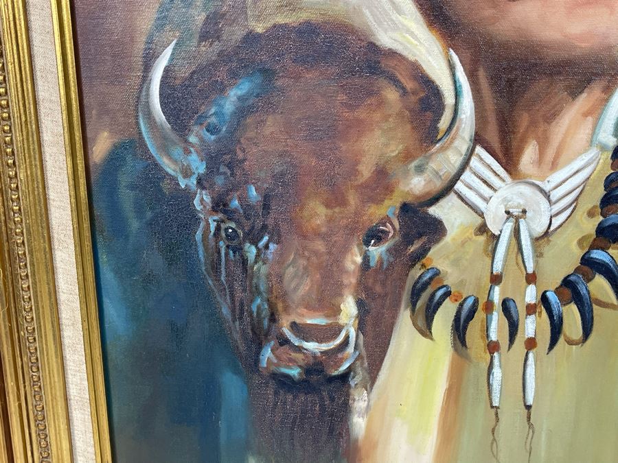 JUST ADDED - Original Native American Painting Signed YOUN.SUK.OH 24 X 36 In Gilt Frame [Photo 8]