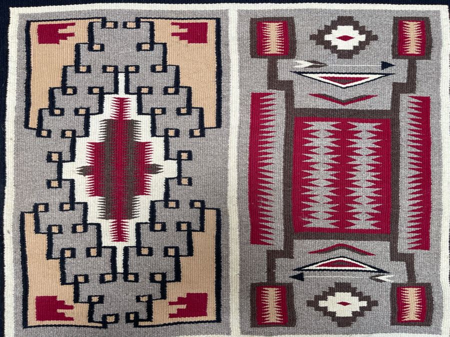 JUST ADDED - Original Native American Navajo Finely Woven Sample Rug Blanket 50 X 34 [Photo 4]