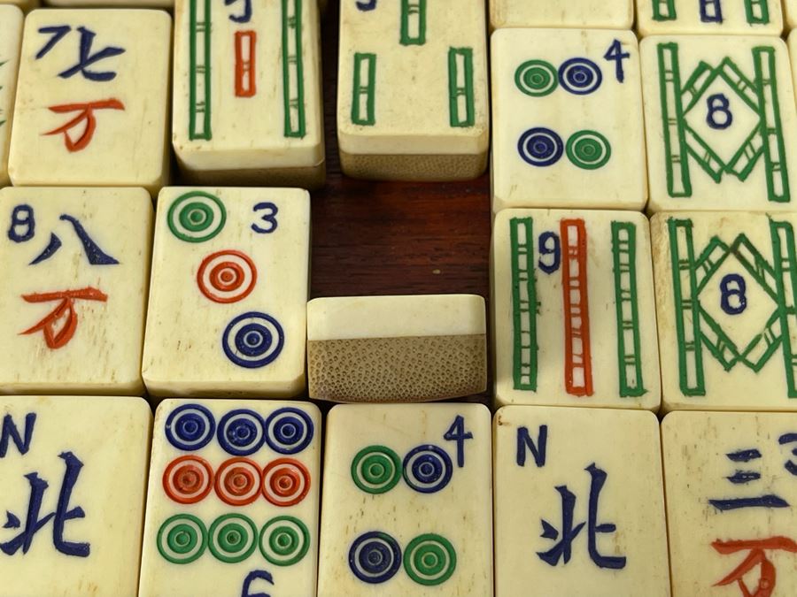 Vintage Chinese Mahjong Set Bamboo And Bone Tiles With Rosewood Wooden ...