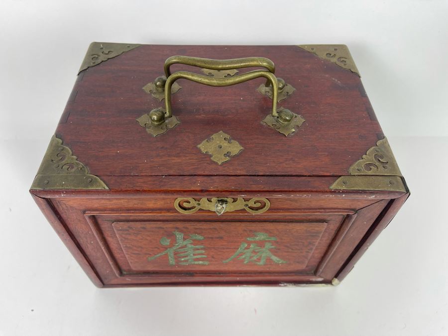 Vintage Chinese Mahjong Set Bamboo And Bone Tiles With Rosewood Wooden 5-Drawer Box 9.5W X 6.5D X 7H [Photo 4]