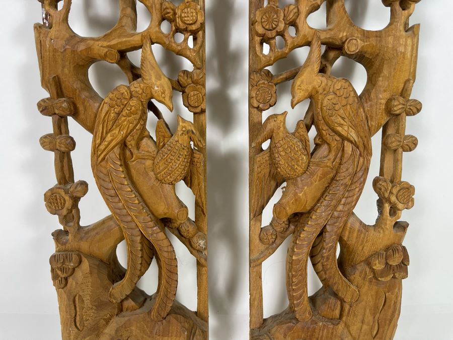 Pair Of Relief Carved Wooden Asian Panels 5.5W X 23H X 2D [Photo 4]