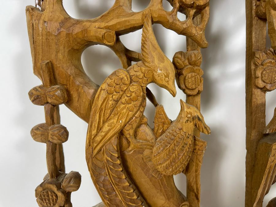 Pair Of Relief Carved Wooden Asian Panels 5.5W X 23H X 2D [Photo 5]
