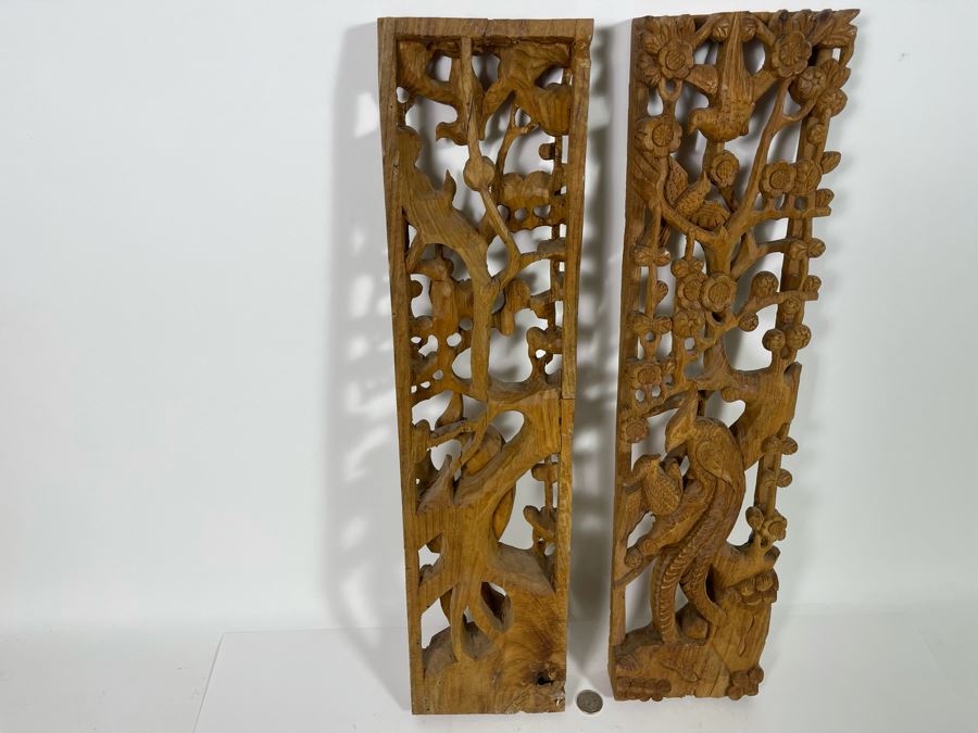 Pair Of Relief Carved Wooden Asian Panels 5.5W X 23H X 2D [Photo 13]