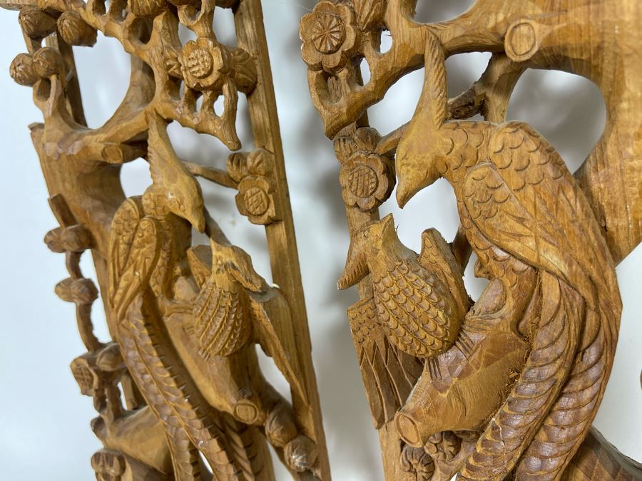 Pair Of Relief Carved Wooden Asian Panels 5.5W X 23H X 2D [Photo 6]