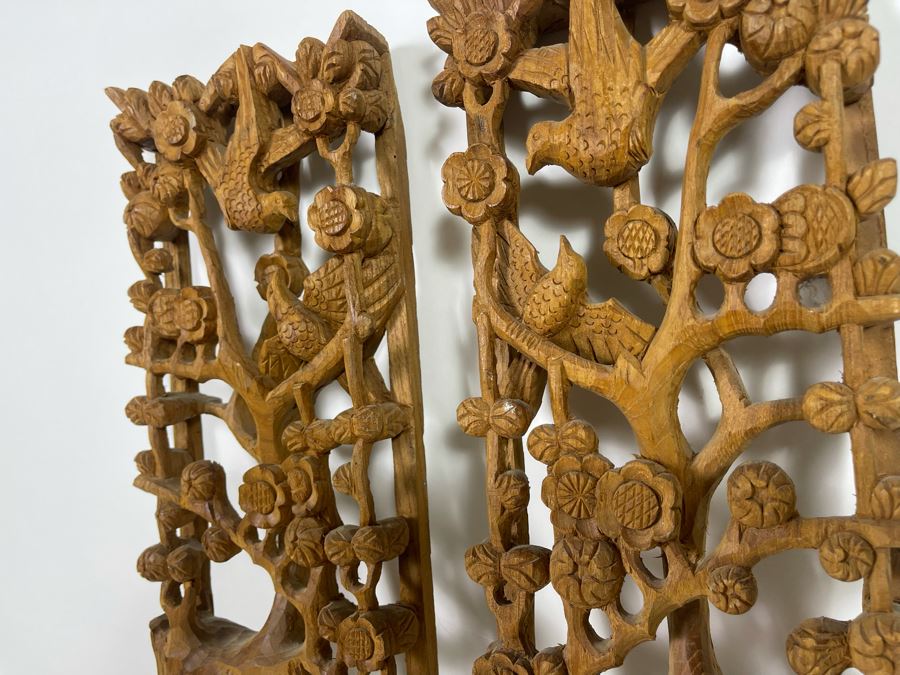 Pair Of Relief Carved Wooden Asian Panels 5.5W X 23H X 2D [Photo 9]