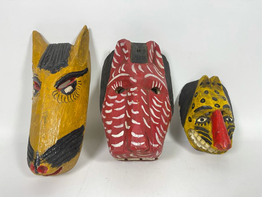 (3) Handmade Wooden Ethnic Masks [Photo 3]
