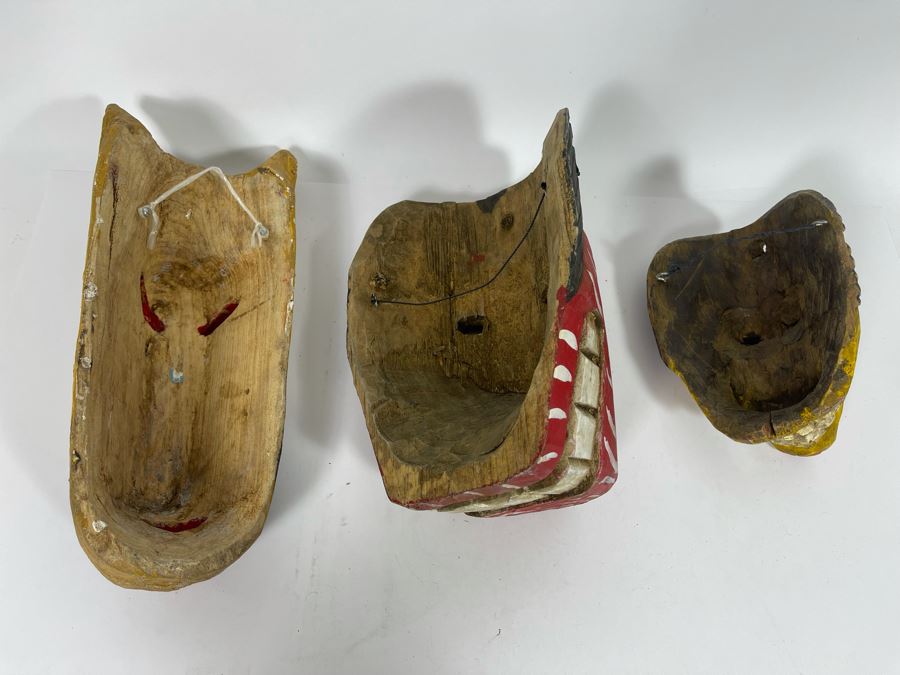 (3) Handmade Wooden Ethnic Masks [Photo 7]