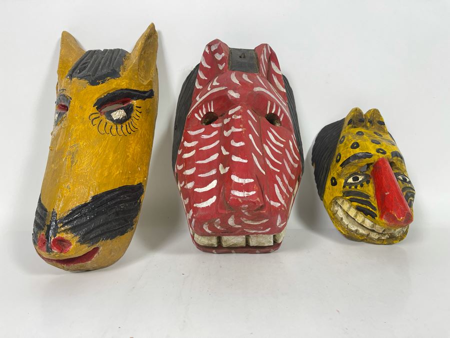 (3) Handmade Wooden Ethnic Masks [Photo 2]