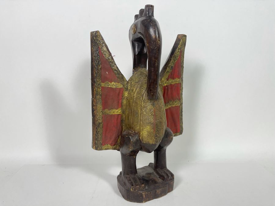 Handmade Wooden / Metal Bird Sculpture Made In Ghana 9W X 5D X 16.5H [Photo 2]