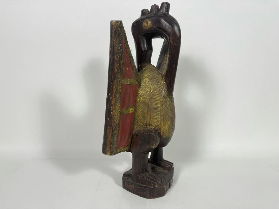 Handmade Wooden / Metal Bird Sculpture Made In Ghana 9W X 5D X 16.5H [Photo 5]