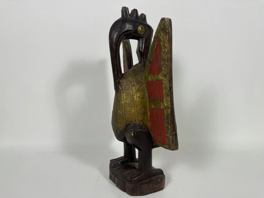 Handmade Wooden / Metal Bird Sculpture Made In Ghana 9W X 5D X 16.5H [Photo 7]