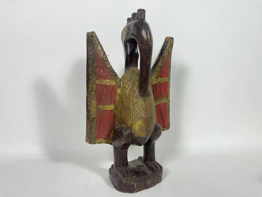 Handmade Wooden / Metal Bird Sculpture Made In Ghana 9W X 5D X 16.5H [Photo 3]