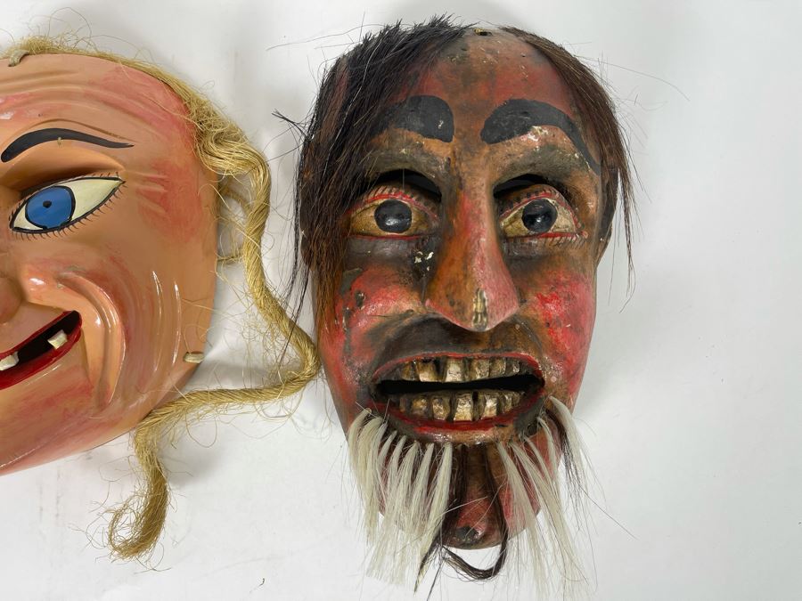Pair Of Handmade Wooden Ethnic Masks [Photo 4]