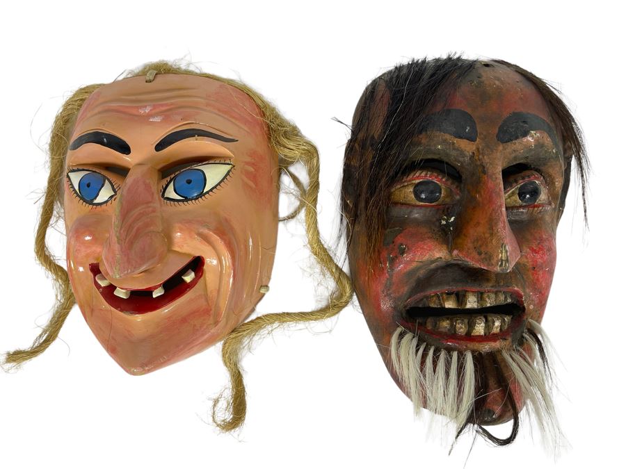 Pair Of Handmade Wooden Ethnic Masks