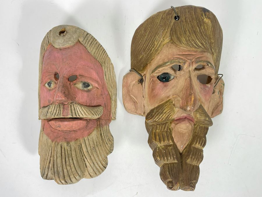 Pair Of Handmade Wooden Ethnic Masks [Photo 3]