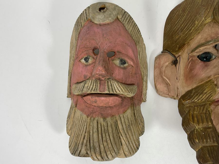 Pair Of Handmade Wooden Ethnic Masks [Photo 7]