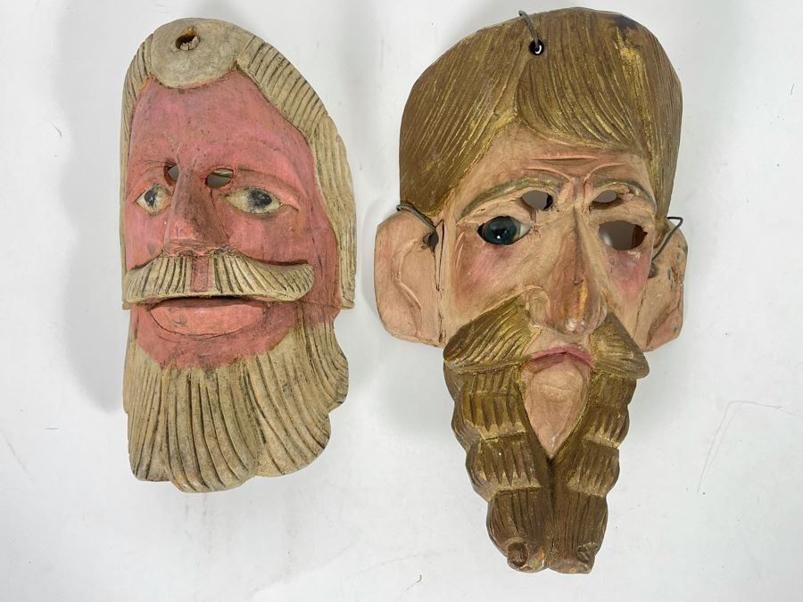 Pair Of Handmade Wooden Ethnic Masks [Photo 2]